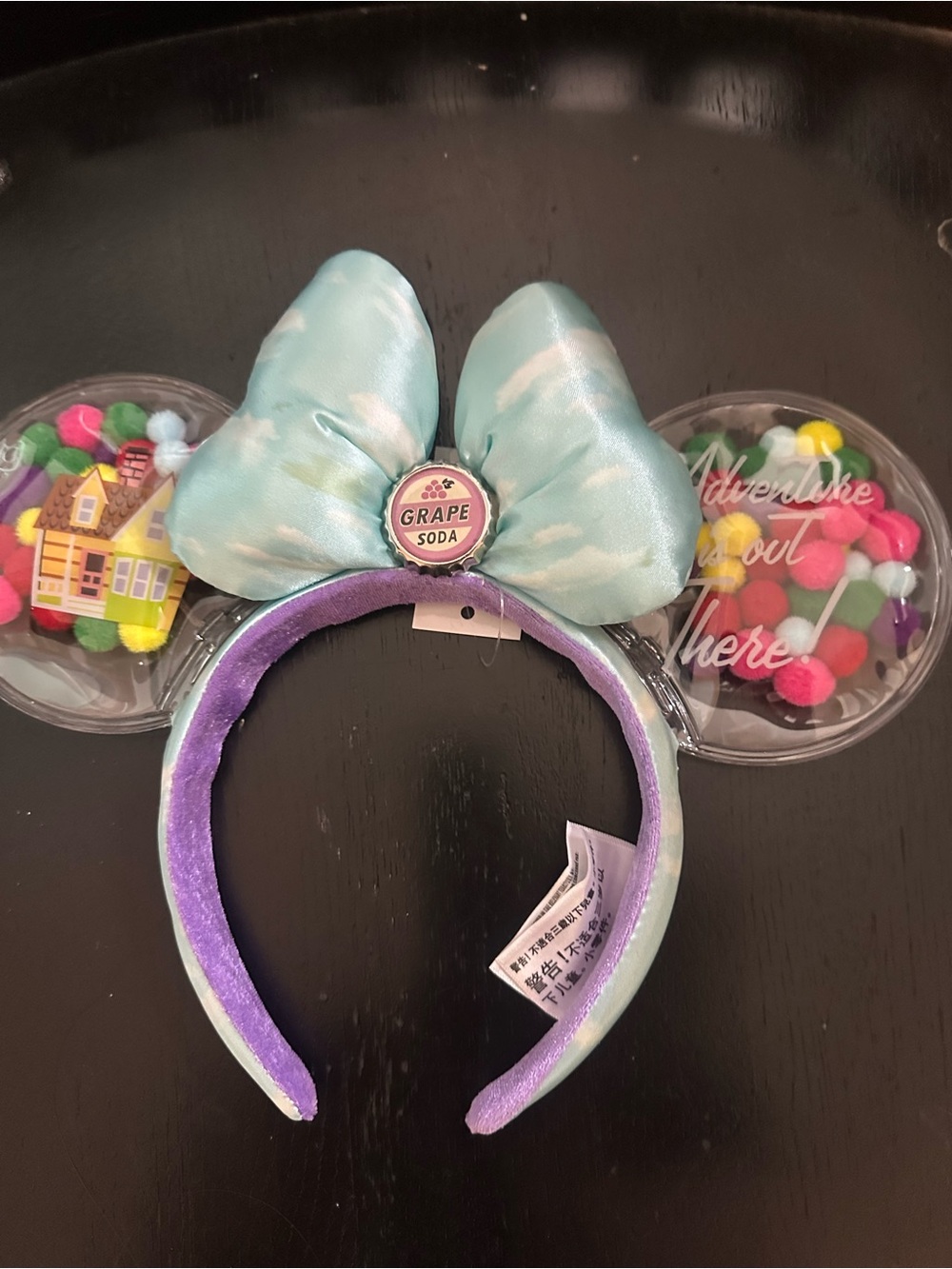 Disney Up Mouse Ears Headband in Aqua, Purple, Clear with Multi Pom-Poms